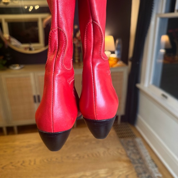 Vero Cuoio Vintage Italian Leather Western Red Heeled Boots fire flame detail - Picture 5 of 13